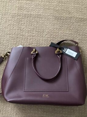ZAC Zac Posen Plum Leather Satchel with Gold Hardware